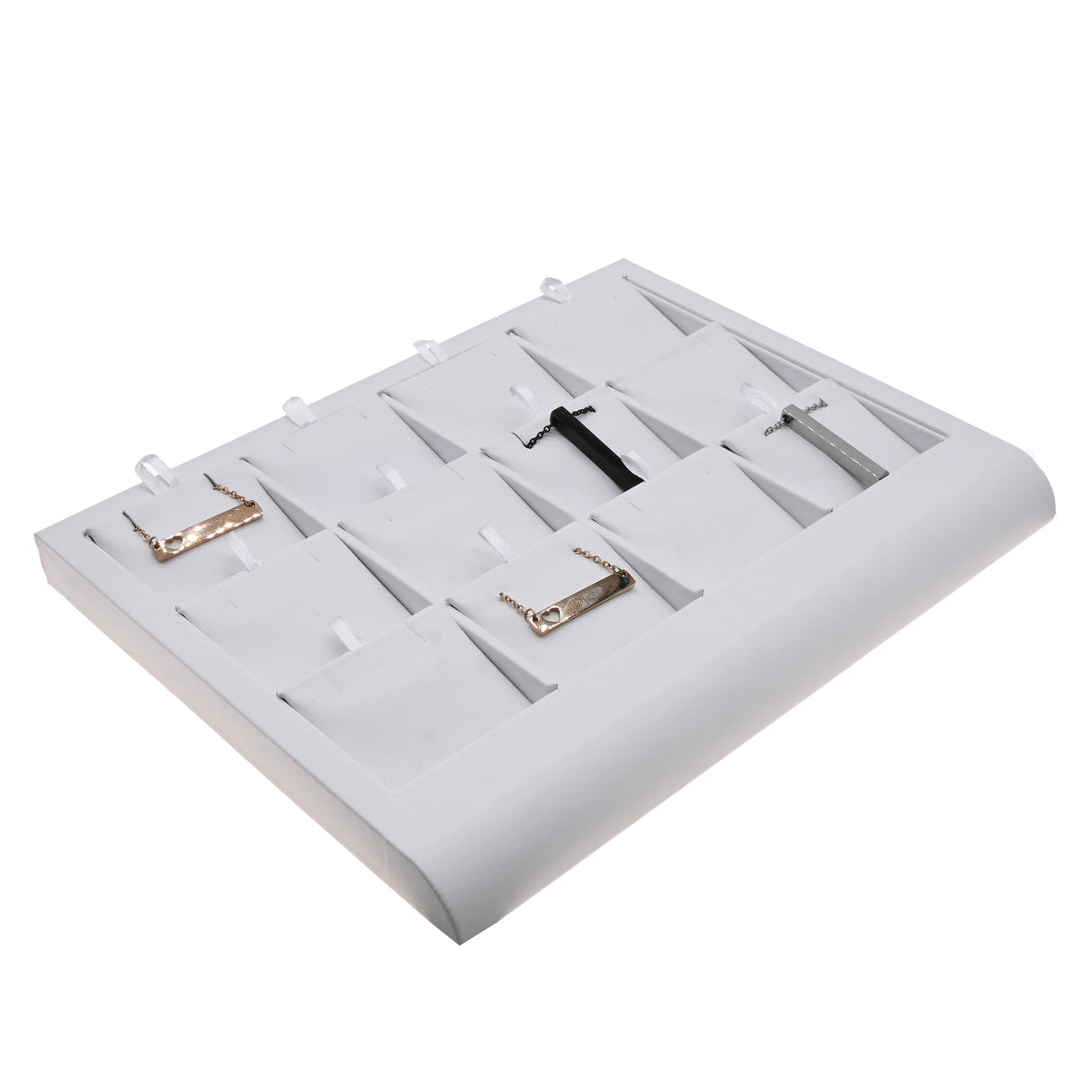 White Leatherette Jewelry Earring / Pendant Display Tray, Holds 12 items