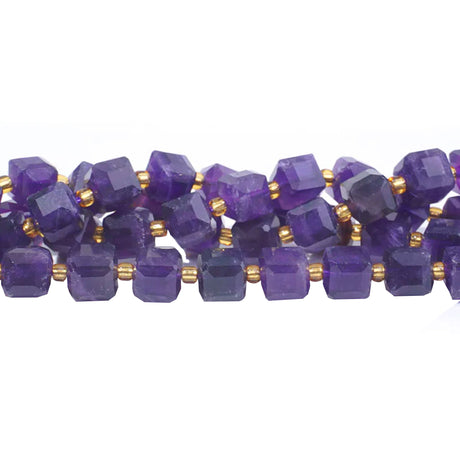 Amethyst 7mm Cube Table Cut Beads - Natural Australian Purple Gemstone