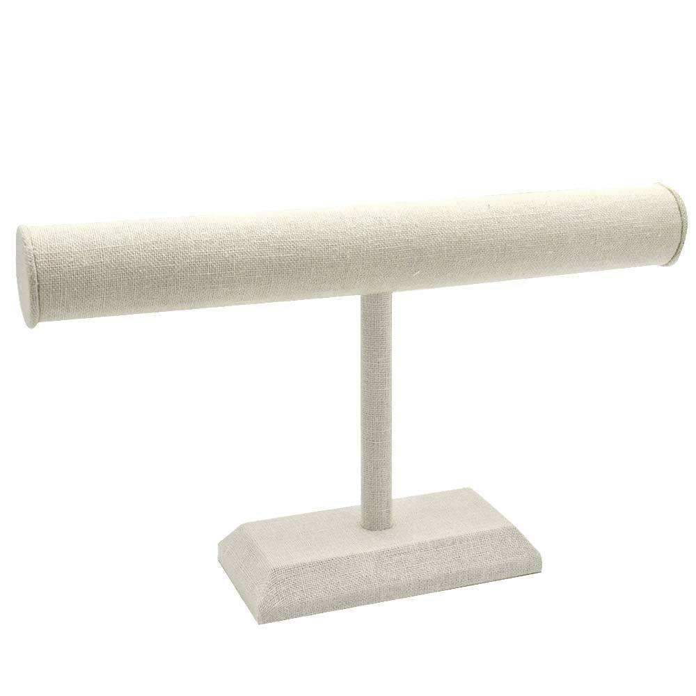 Beige Linen Long Jewelry Bracelet / Watch Display T Bar 