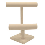 Beige Faux Suede 2 Tier Jewelry T-Bar Display 