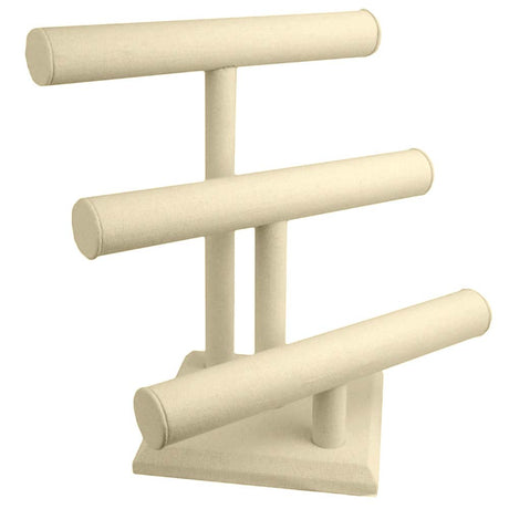 Beige Linen 3 Tier Jewelry T-Bar Display Stand, 12-3/4" Tall