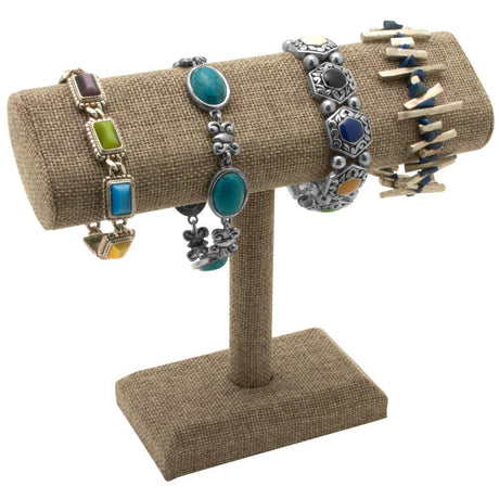Brown Burlap Oval Jewelry Display T-Bar
