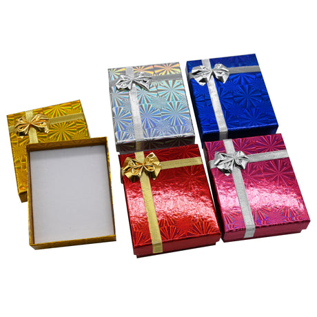 Holographic Mixed Color Jewelry Box with Bow – Earring & Pendant Box 3.125″ × 2.75″