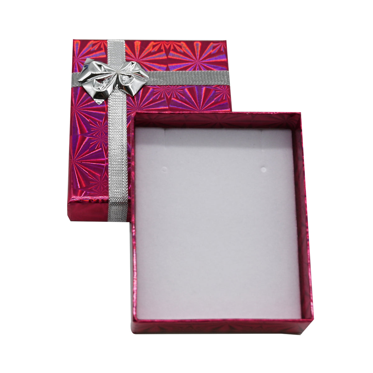 Holographic Mixed Color Jewelry Box with Bow – Earring & Pendant Box 3.125″ × 2.75″