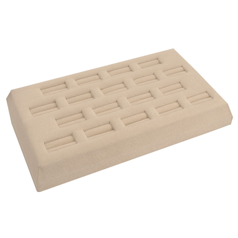 Beige Faux Suede Jewelry Ring Display Tray, Holds 18 Rings
