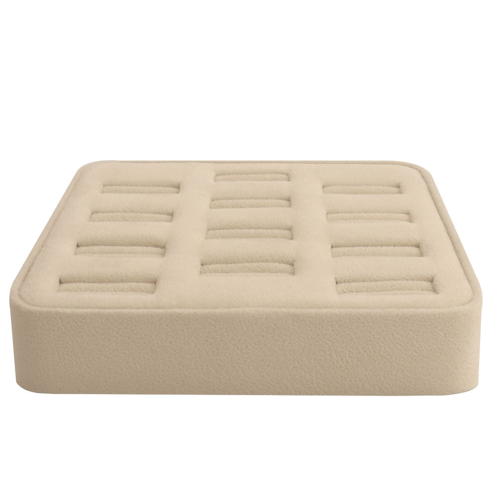 Beige Faux Suede Jewelry Ring Display Tray, Holds 12 Rings