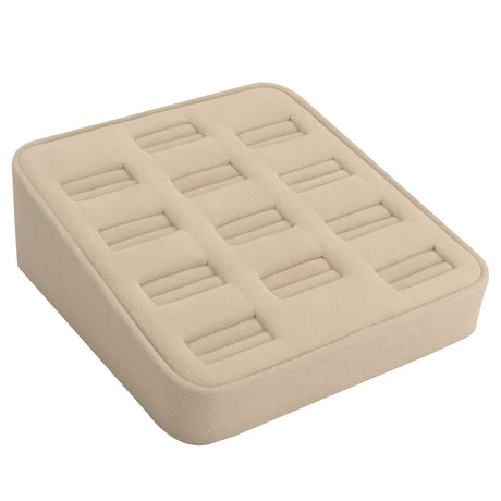 Beige Faux Suede Jewelry Ring Display Tray, Holds 12 Rings