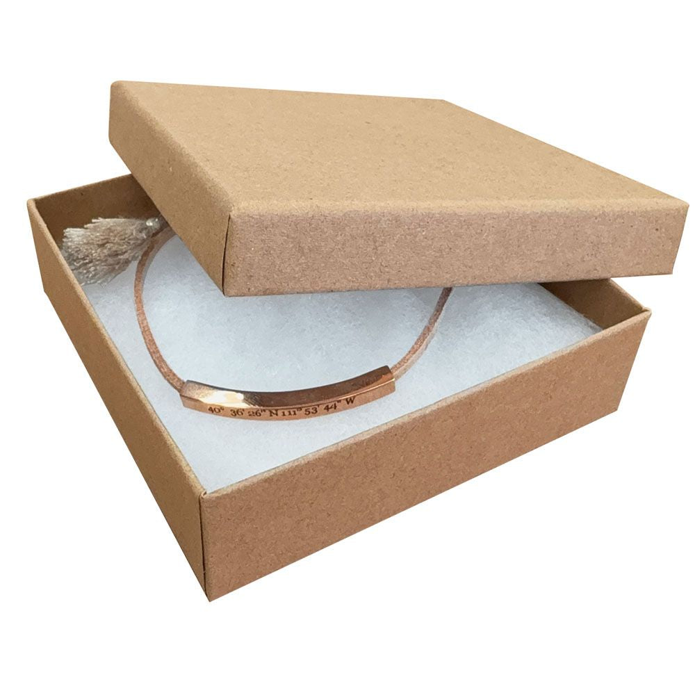 Brown Kraft Paper Cotton Filled Jewelry Square Gift Boxes #33