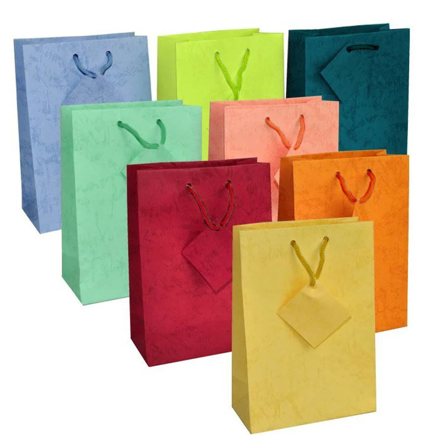 Assorted Color Paper Tote Gift Shopping Bags, 7-3/4" x 4" x 9-3/4"