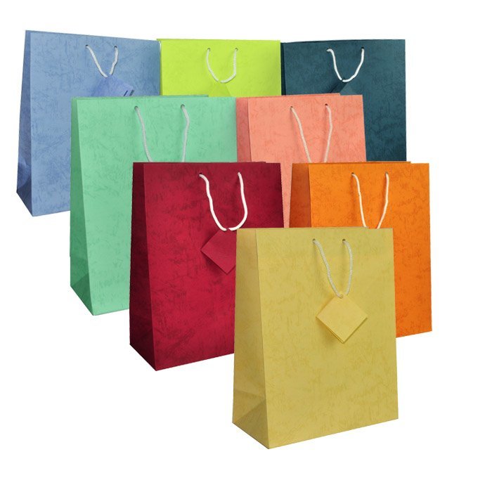 Assorted Color Paper Tote Gift Shopping Bags, 7-3/4" x 4" x 9-3/4"