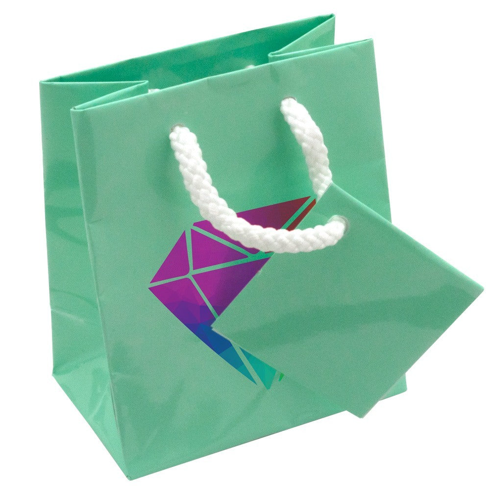Glossy Teal Gift Shopping Bags with handle, 3" x 2" x 3-1/2" 