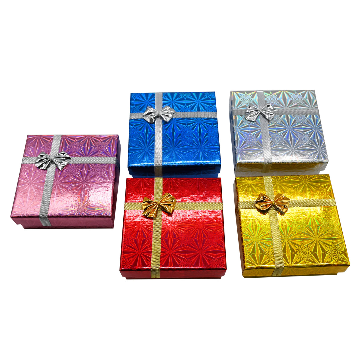 Holographic Mixed Color Jewelry Box with Bow – Earring & Pendant Box 3-3/8″