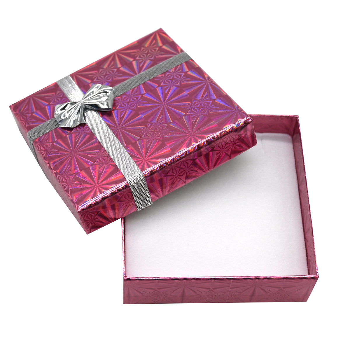 Holographic Mixed Color Jewelry Box with Bow – Earring & Pendant Box 3-3/8″