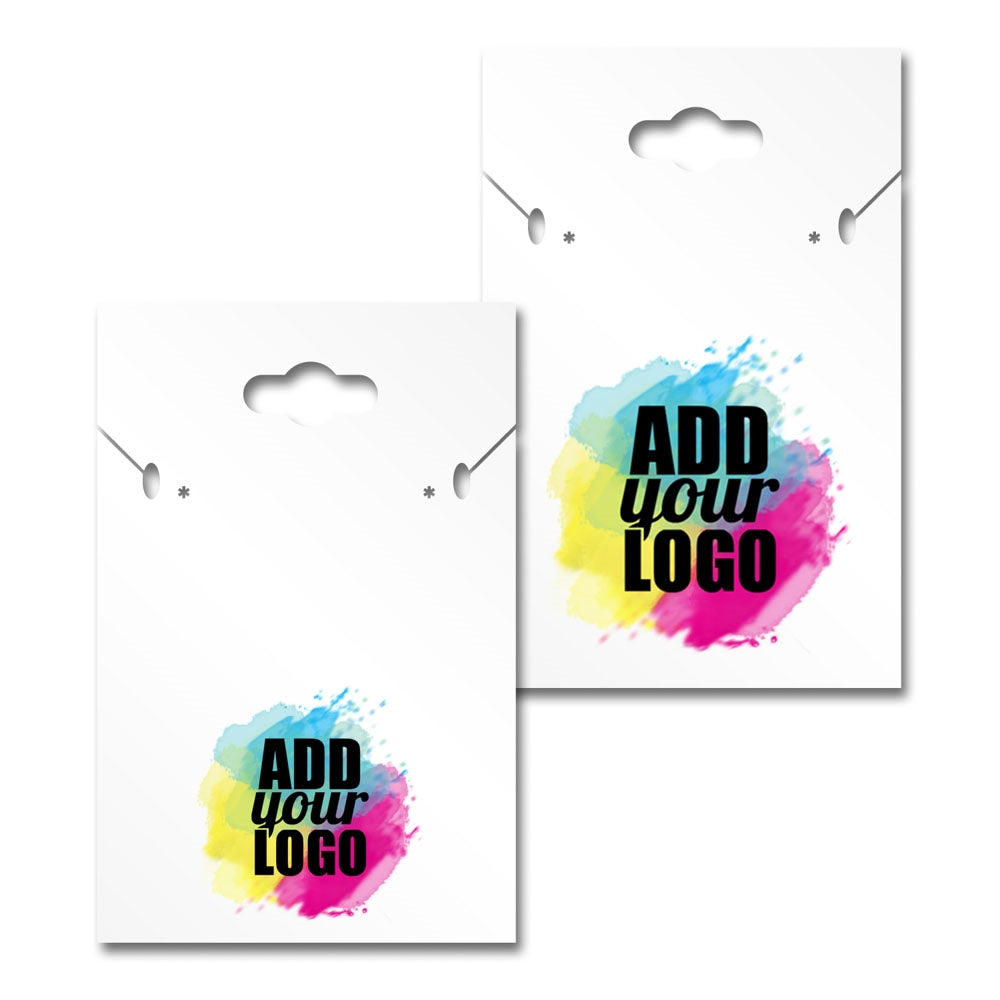 Hanging Glossy White Custom Necklace and Earring Card 2" x 3"