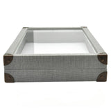 Grey Linen with Glass Lid Jewelry Showcase Display Tray