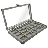 Grey Linen with Glass Lid Jewelry Showcase Display Tray