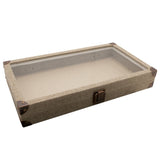Brown Burlap with Glass Lid Jewelry Showcase Display Tray