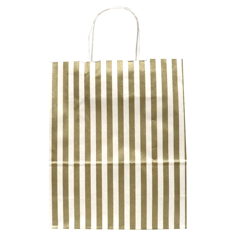 White and Gold Striped Kraft Paper Gift Shopping Bags, 9-3/4" x 4-3/4" x 12-1/4"