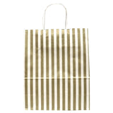 White and Gold Striped Kraft Paper Gift Shopping Bags, 9-3/4" x 4-3/4" x 12-1/4"