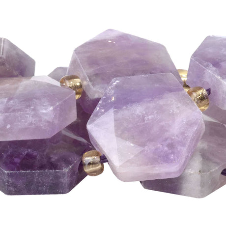 Dog Teeth Amethyst 12x13mm Faceted Hexagon Beads - Natural Chevron Amethyst