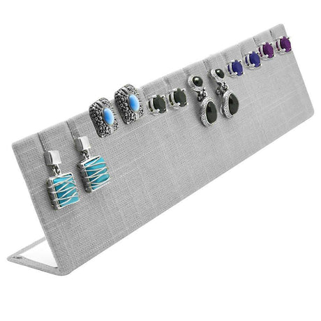 Grey Linen Jewelry Earring / Pendant Stand, Holds 6 Pairs