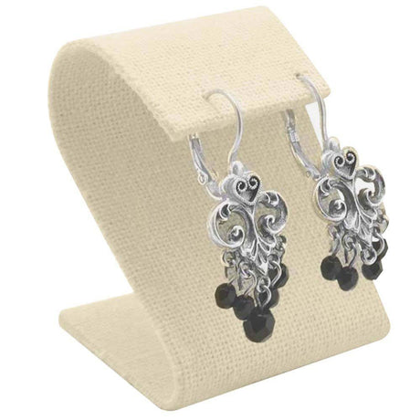 Beige Linen Curved Jewelry Earring Stand, 3-1/4" Tall