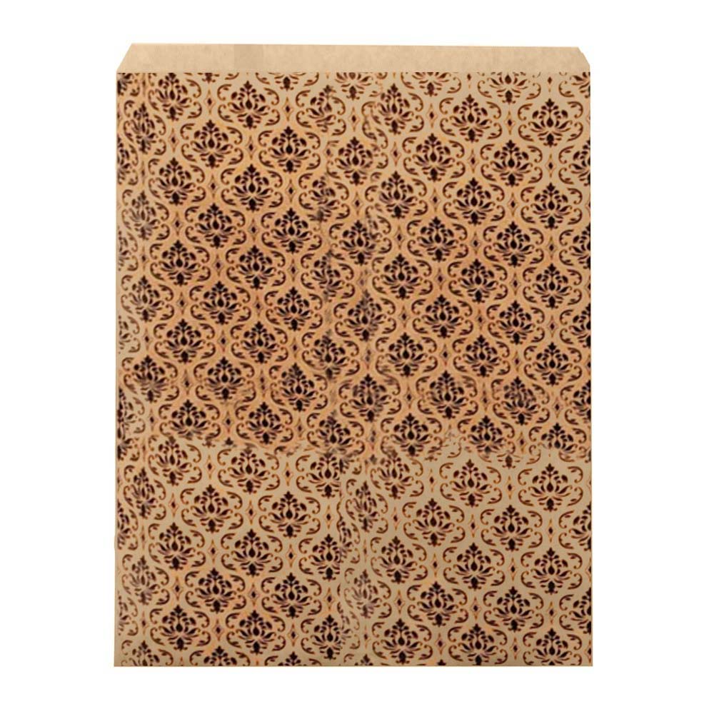 Brown Damask Print Gift Shopping Bags, 100 Per Pack, 8-1/2" x 11"