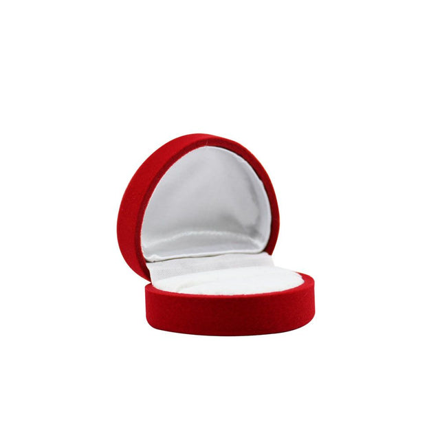 Red Flocked Velour Heart Shaped Jewelry Ring Boxes