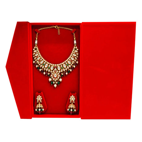 Red Velvet Tri-Fold Long Necklace & Earring Presentation Box
