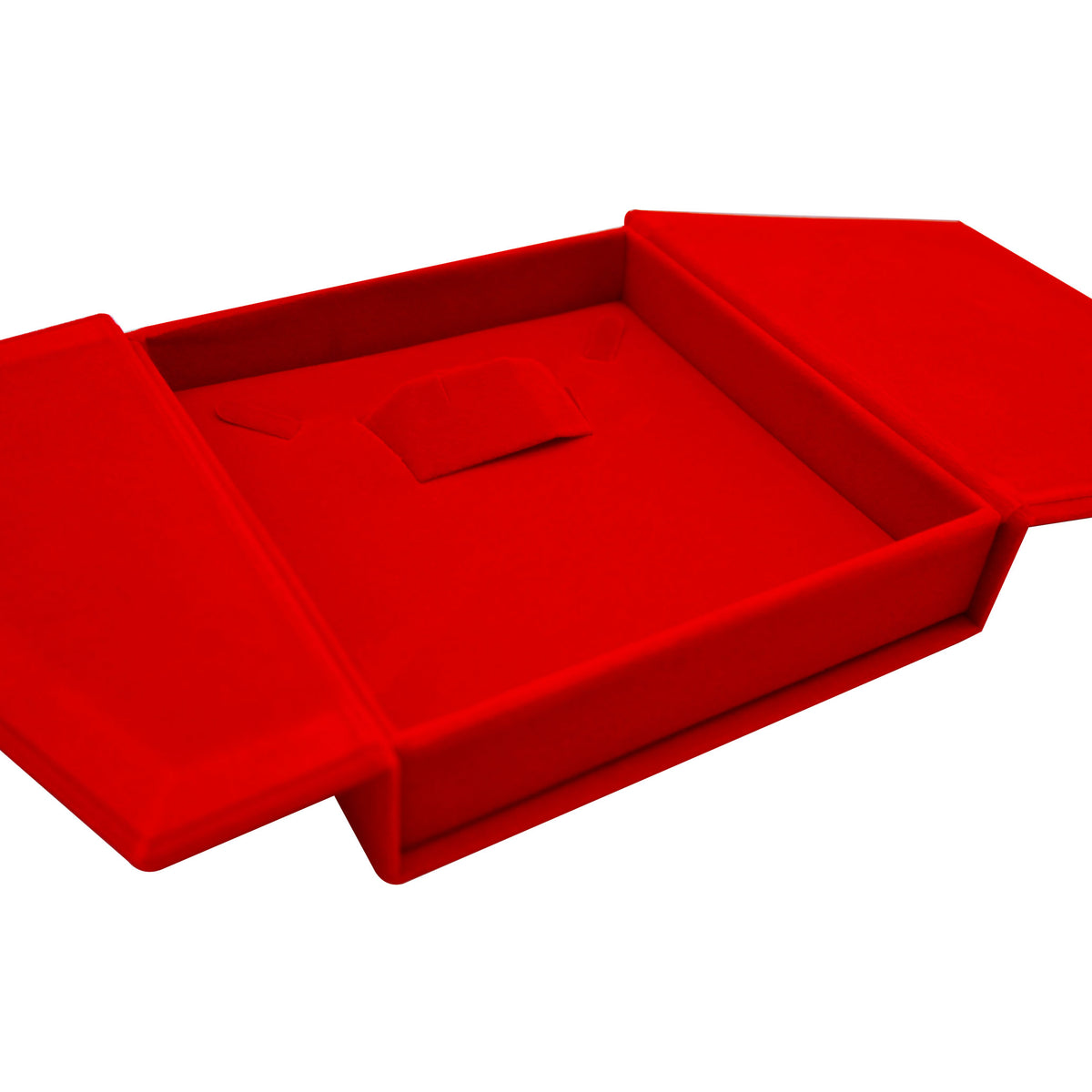 Medium Red Velvet Tri-Fold Necklace & Earring Box with Button Closure