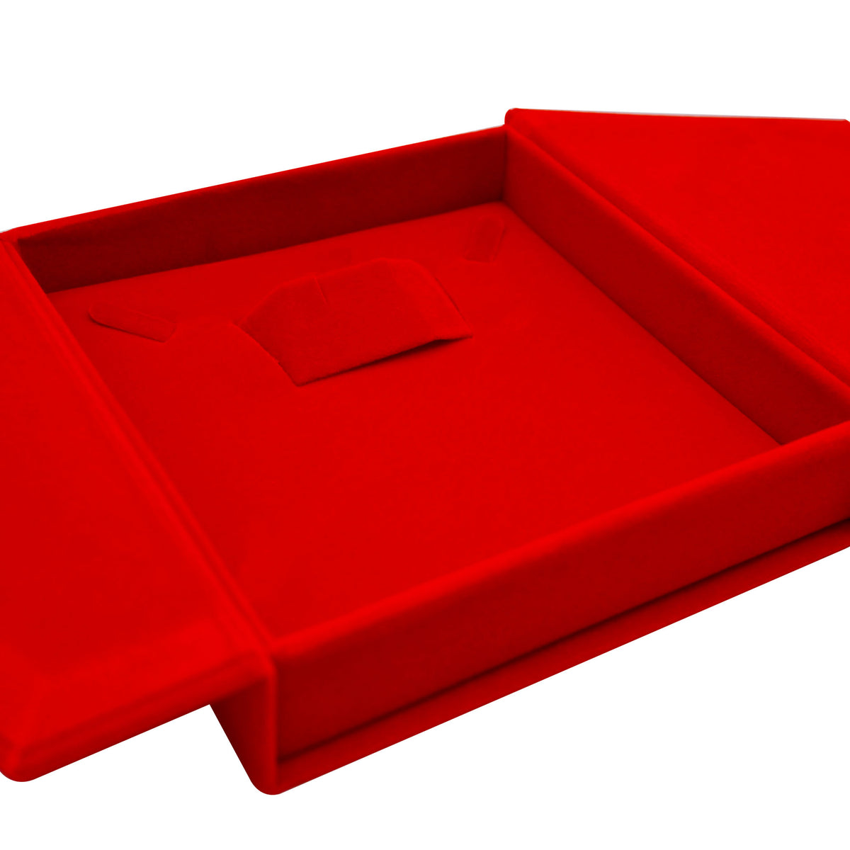Medium Red Velvet Tri-Fold Necklace & Earring Box with Button Closure