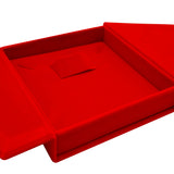 Medium Red Velvet Tri-Fold Necklace & Earring Box with Button Closure