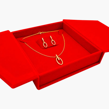 Medium Red Velvet Tri-Fold Necklace & Earring Box with Button Closure