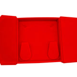 Small Red Velvet Tri-Fold Necklace & Earring Box with Button Closure