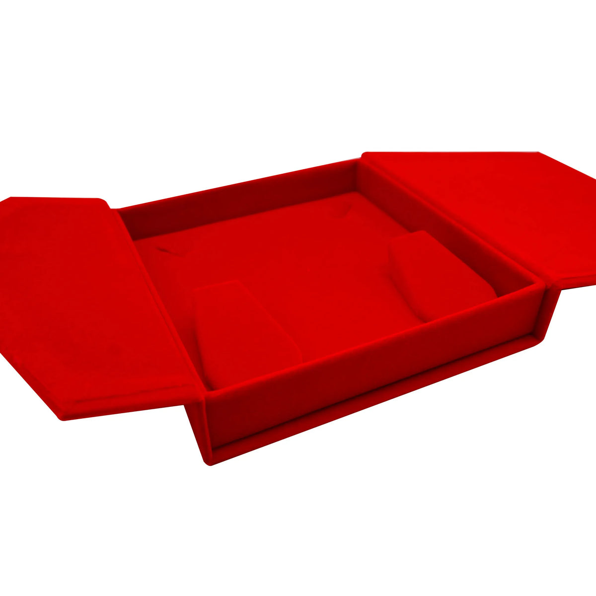 Small Red Velvet Tri-Fold Necklace & Earring Box with Button Closure