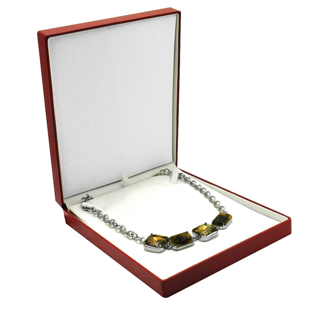 Premium Textured Red Leatherette Jewelry Necklace Box