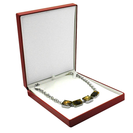 Premium Textured Red Leatherette Jewelry Necklace Box