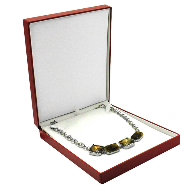 Premium Textured Red Leatherette Jewelry Necklace Box