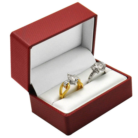 Premium Red Textured Leatherette Dual Jewelry Ring Box