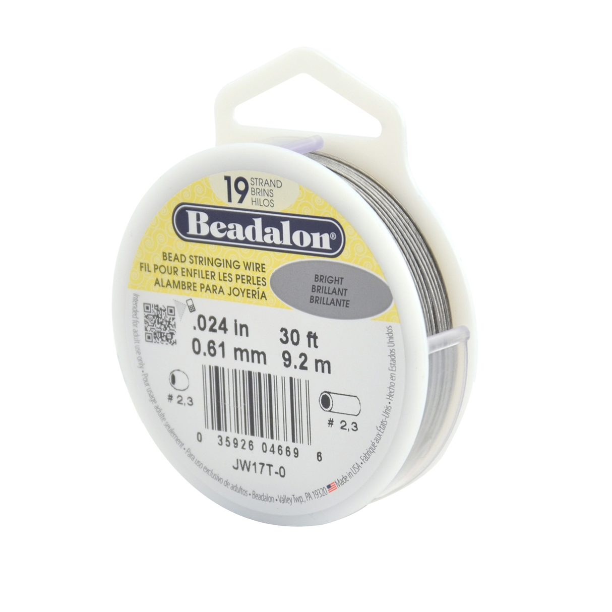 19-Strand Bead Stringing Wire – Bright Finish | 0.024 in (0.61 mm) | 30 ft