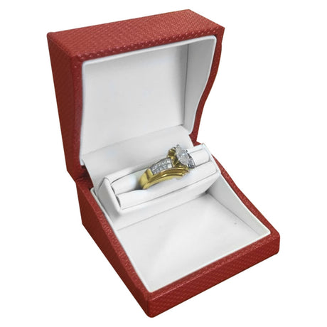 Premium Textured Red Leatherette Single Ring Engagement Jewelry Box