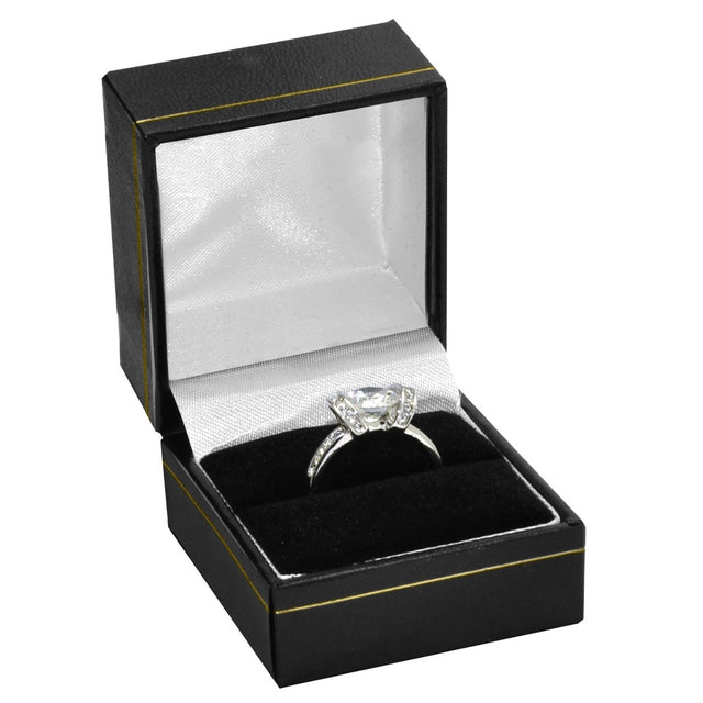Black Leatherette, Gold Trim Jewelry Ring Box