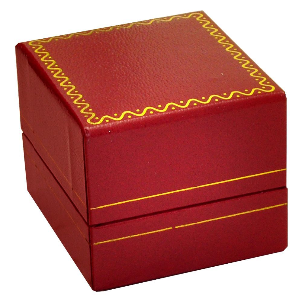 Red Leatherette, Gold Trim Jewelry Ring Box
