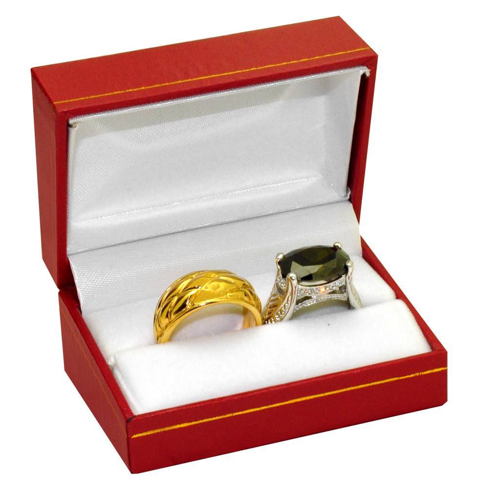 Red Leatherette, Gold Trim, Dual Jewelry Ring Box 