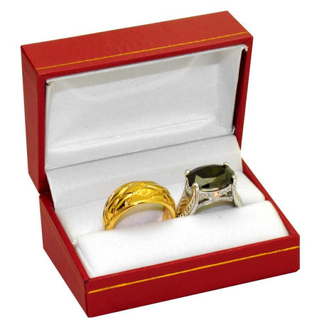 Red Leatherette, Gold Trim, Dual Jewelry Ring Box 