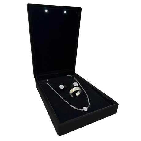 Black LED Jewelry Necklace Earring & Ring Combination Box