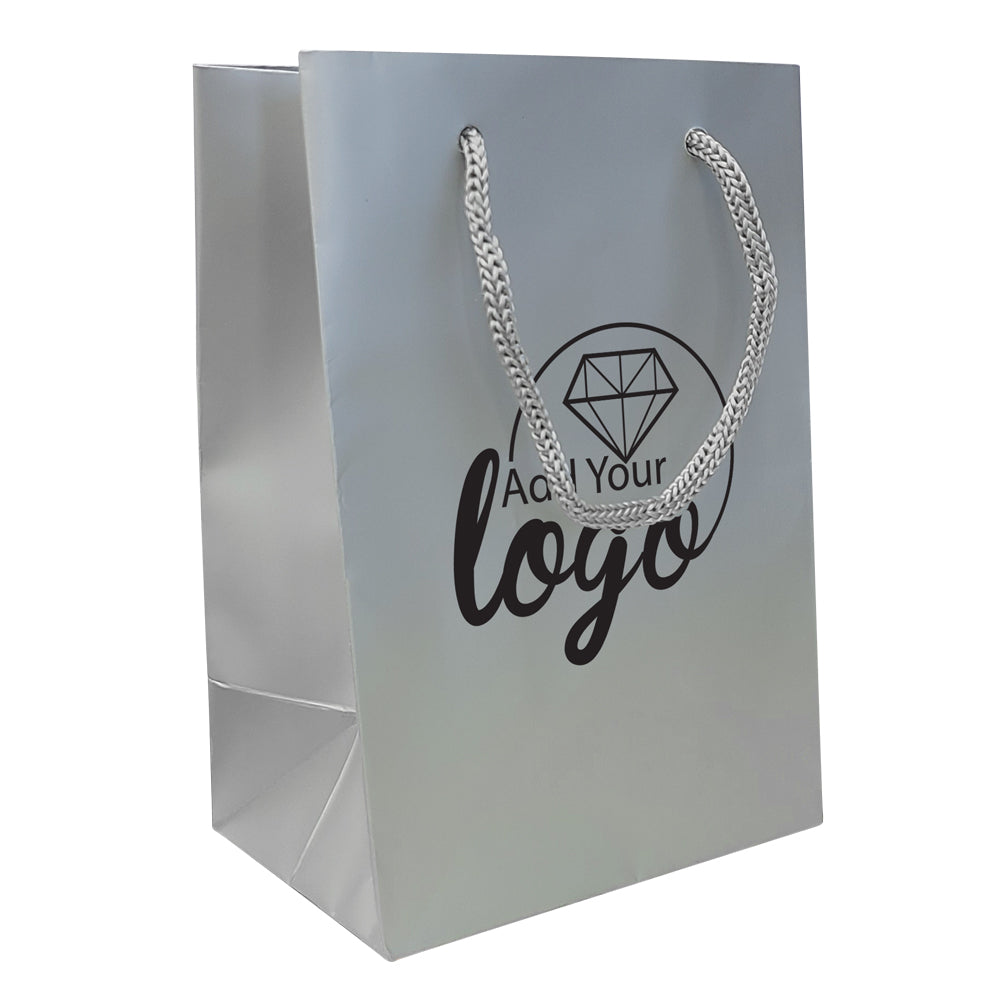 Silver Euro Tote Gift Shopping Bags, 4-3/4" x 3" x 6-3/4