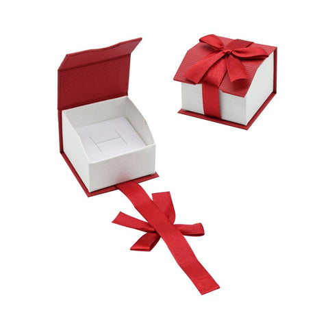 Red and White Magnetic Ribbon Jewelry Ring Gift Boxes