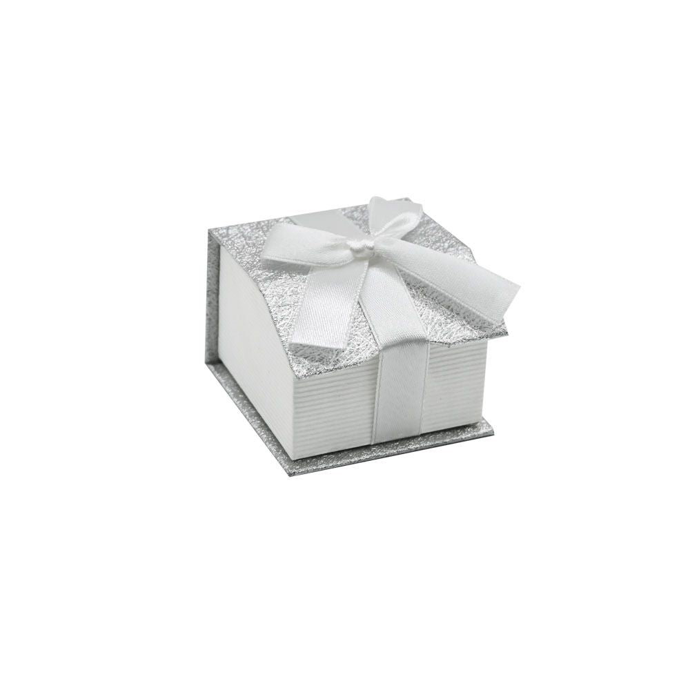 Silver and White Magnetic Ribbon Jewelry Ring Gift Boxes