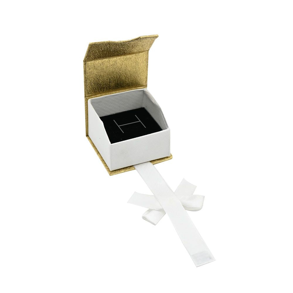 Gold and White Magnetic Ribbon Jewelry Ring Boxes